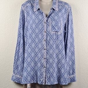 Aratta Silent Journey Boho Shirt Patchwork Floral Scarf Back Rayon Button Down L